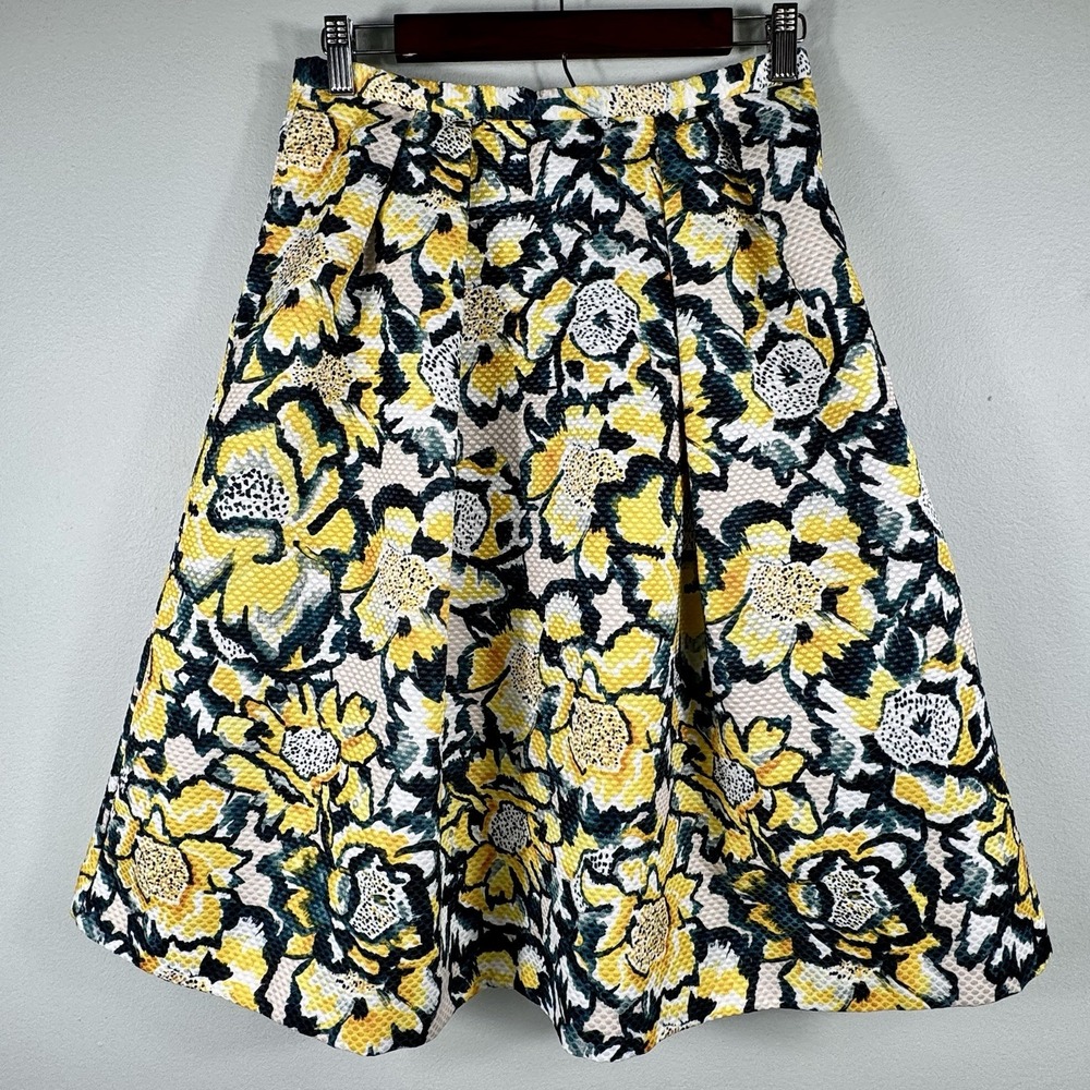 H&M Floral Midi Skirt Size 8 Textured Pleated Summer Statement Piece Cottagecore